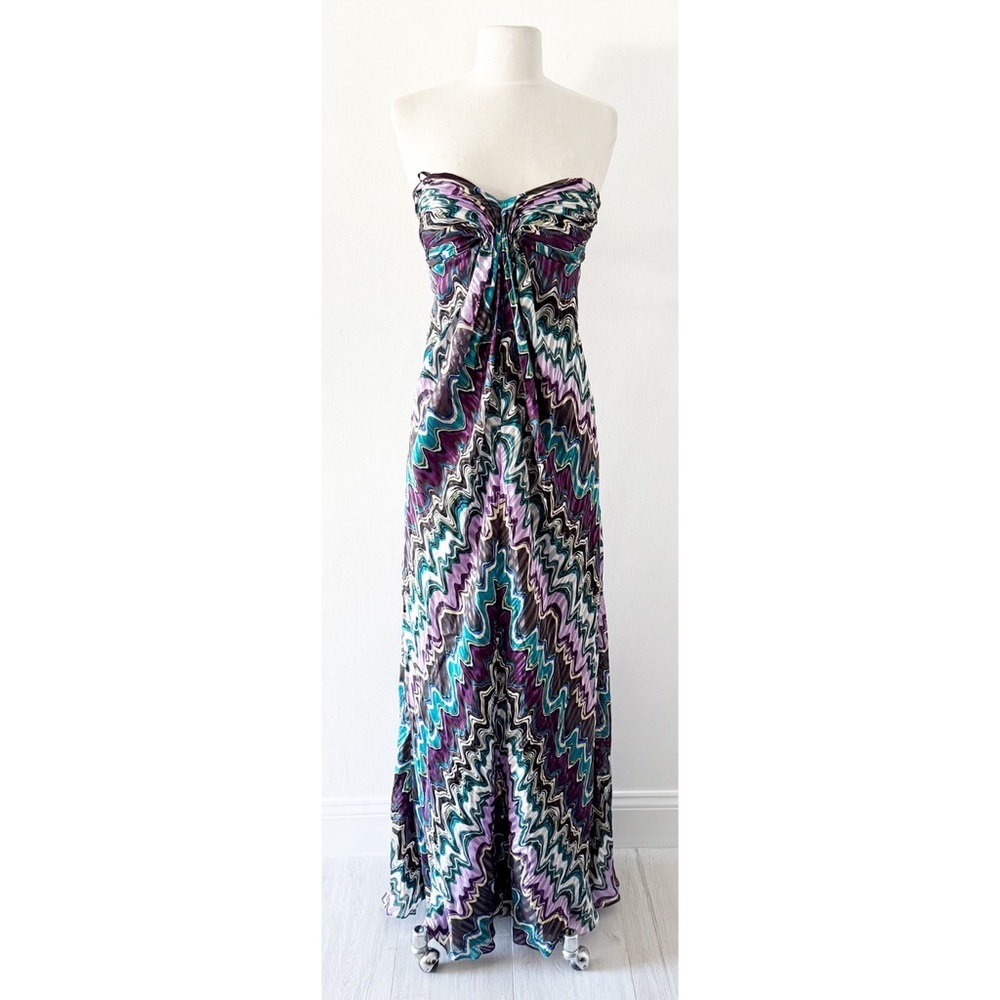 Silk Laundry by Shelli Segal Abstract Wavy Print Strapless Gown Dress Size 8